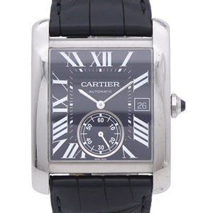 カルティエ タンク MC W5330004 自動巻き 腕時計 SS/マットクロコ ブラック 黒文字盤 0056【中古】CARTIER メンズ