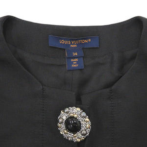 美品 ルイ ヴィトン ジュエルボタンドレス ノースリーブ シルク サイズ34 ブラック ワンピース 黒 LV 0065【中古】LOUIS VUITTON