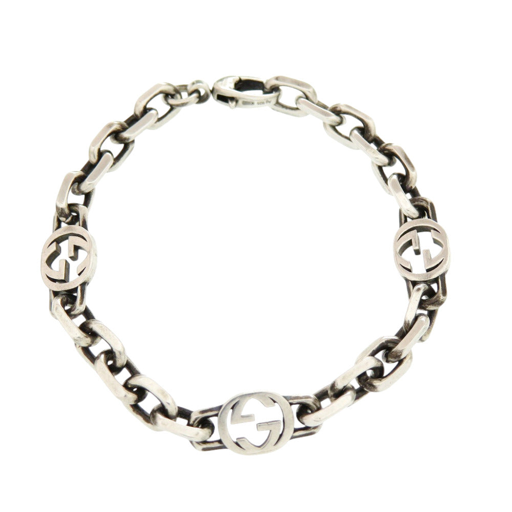 美品 グッチ インターロッキング チェーン シルバー925 ブレスレット シルバー 0071【中古】GUCCI