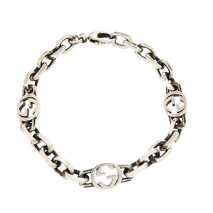 美品 グッチ インターロッキング チェーン シルバー925 ブレスレット シルバー 0071【中古】GUCCI