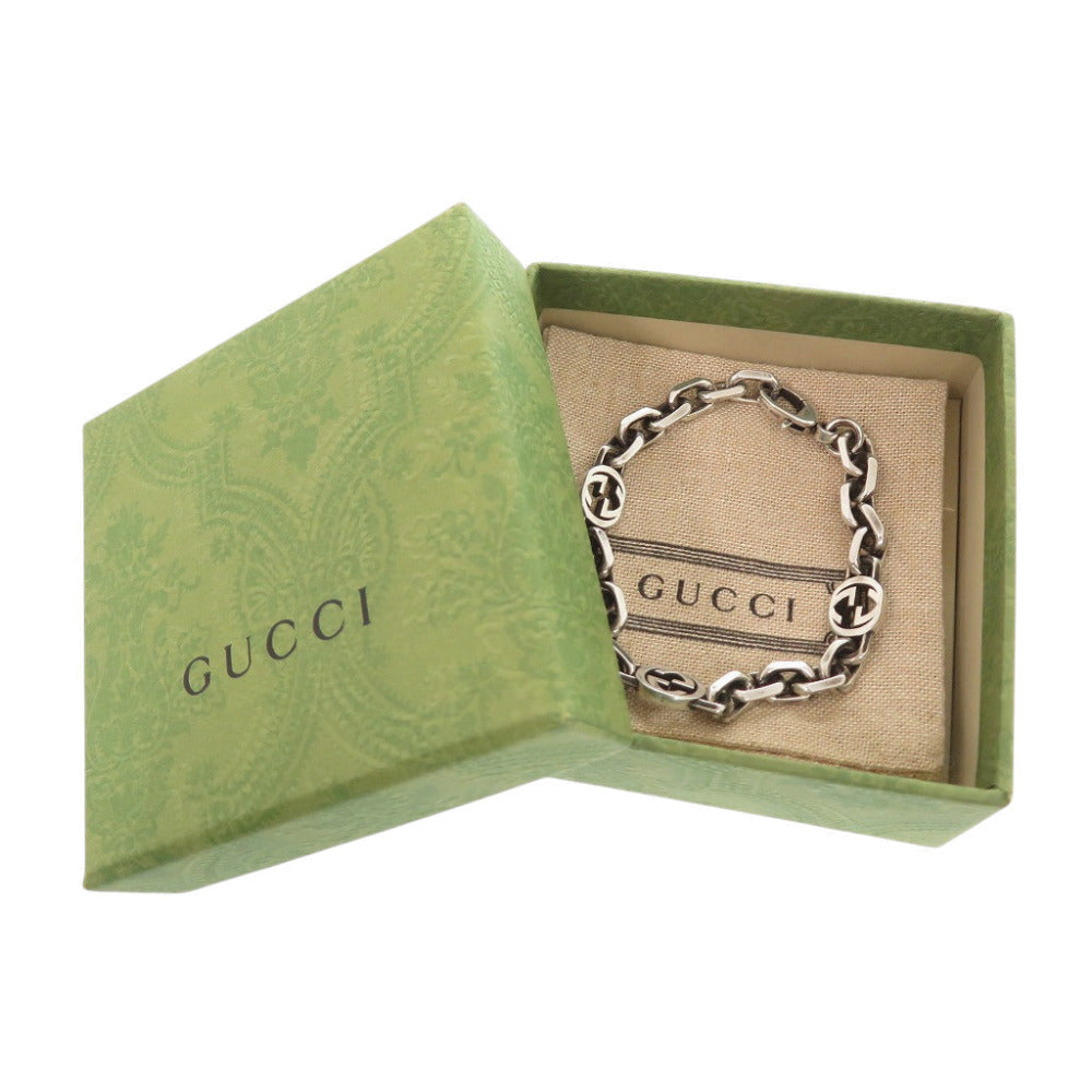 美品 グッチ インターロッキング チェーン シルバー925 ブレスレット シルバー 0071【中古】GUCCI