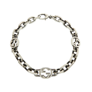 美品 グッチ インターロッキング チェーン シルバー925 ブレスレット シルバー 0071【中古】GUCCI