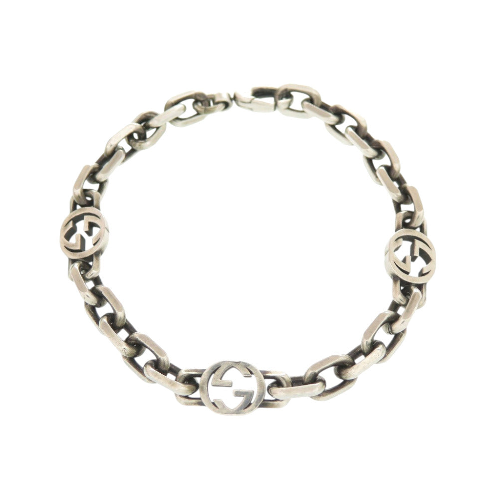美品 グッチ インターロッキング チェーン シルバー925 ブレスレット シルバー 0071【中古】GUCCI