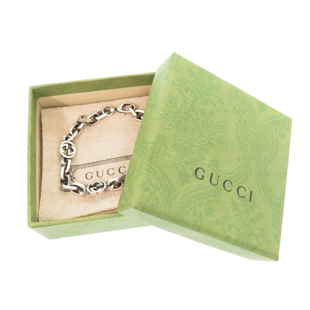 美品 グッチ インターロッキング チェーン シルバー925 ブレスレット シルバー 0071【中古】GUCCI