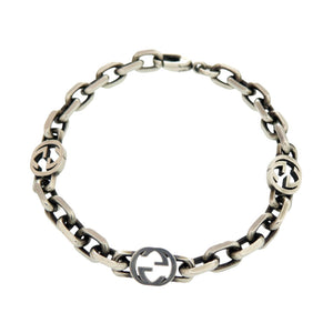 美品 グッチ インターロッキング チェーン シルバー925 ブレスレット シルバー 0071【中古】GUCCI