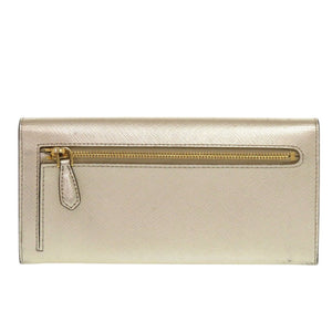 新品同様 プラダ 1MH132 リボン サフィアーノ フィオッコ レザー ゴールド 長財布 0073【中古】PRADA