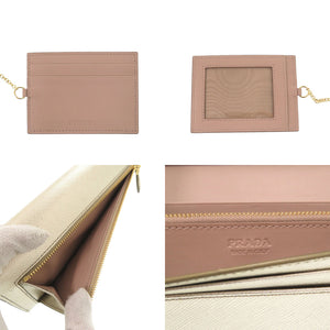 新品同様 プラダ 1MH132 リボン サフィアーノ フィオッコ レザー ゴールド 長財布 0073【中古】PRADA