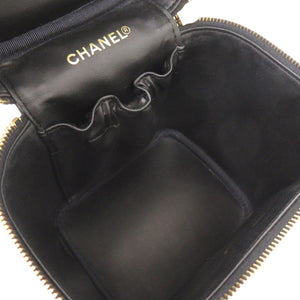 美品 シャネル ココマーク キャビアスキン ブラック ゴールド金具 3番台 バニティバッグ 化粧ポーチ 黒 0123【中古】CHANEL