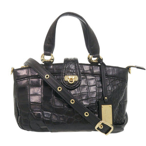 美品 コッコクリスターロ JRA 2WAY マットクロコ ブラック ハンドバッグ 黒 0164【中古】Cocco Cristallo