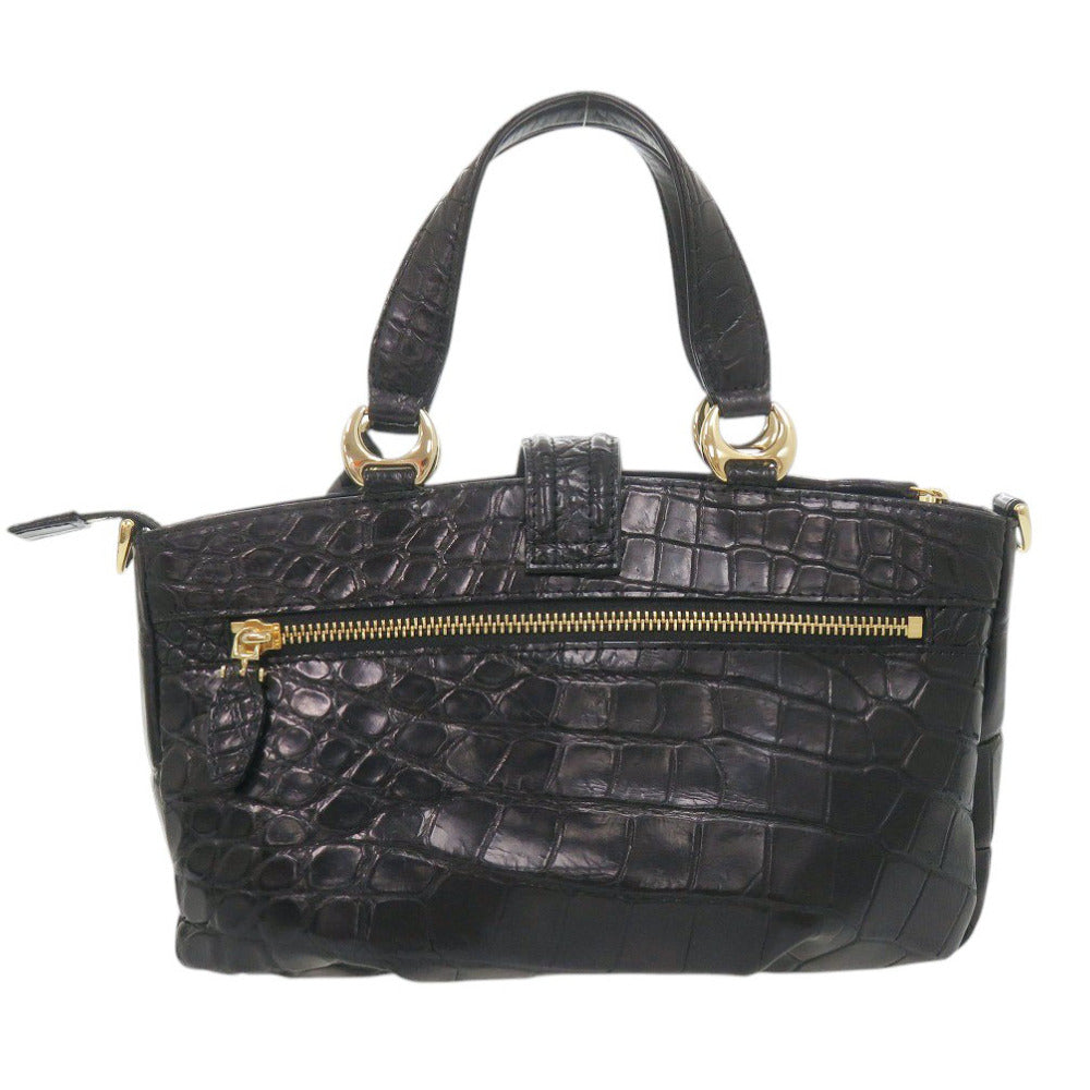 美品 コッコクリスターロ JRA 2WAY マットクロコ ブラック ハンドバッグ 黒 0164【中古】Cocco Cristallo