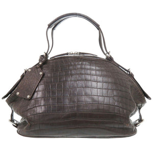 美品 マットクロコ ブラウン シルバー金具 ハンドバッグ ボストンバッグ 茶 0165【中古】