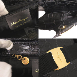 美品 サルヴァトーレフェラガモ ヴァラ 型押しレザー ブラック 2WAY ハンドバッグ ショルダーバッグ 黒 0172【中古】Salvatore Ferragamo