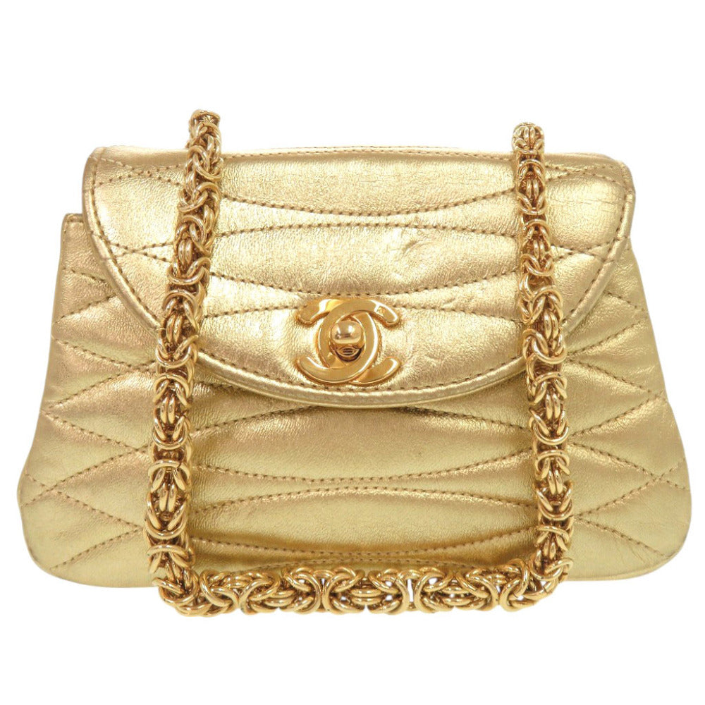 シャネル ココマーク ラムスキン ゴールド金具 2番台 ゴールド チェーンバッグ 0195【中古】CHANEL