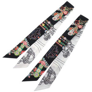 新品同様 エルメス ツイリー 2点セット Brides de Gala en Fleurs 064220S 08 シルク ブラック ホワイト スカーフ 黒 白 0207【中古】HERMES