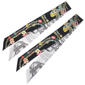 新品同様 エルメス ツイリー 2点セット Brides de Gala en Fleurs 064220S 08 シルク ブラック ホワイト スカーフ 黒 白 0207【中古】HERMES
