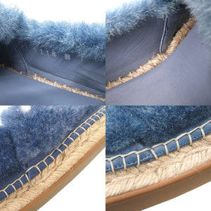 未使用 ルイ ヴィトン シーショアライン エスパドリーユ サイズ38 フェイクファー 麻 ブルー スリッポン シューズ LV 0214【中古】LOUIS VUITTON