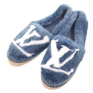 未使用 ルイ ヴィトン シーショアライン エスパドリーユ サイズ38 フェイクファー 麻 ブルー スリッポン シューズ LV 0214【中古】LOUIS VUITTON
