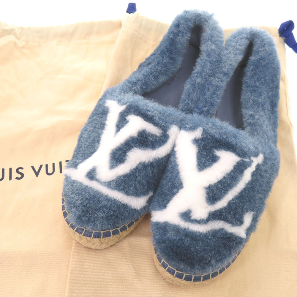 未使用 ルイ ヴィトン シーショアライン エスパドリーユ サイズ38 フェイクファー 麻 ブルー スリッポン シューズ LV 0214【中古】LOUIS VUITTON