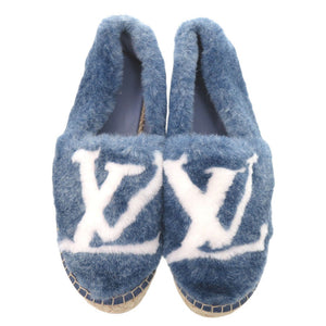 未使用 ルイ ヴィトン シーショアライン エスパドリーユ サイズ38 フェイクファー 麻 ブルー スリッポン シューズ LV 0214【中古】LOUIS VUITTON