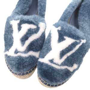 未使用 ルイ ヴィトン シーショアライン エスパドリーユ サイズ38 フェイクファー 麻 ブルー スリッポン シューズ LV 0214【中古】LOUIS VUITTON
