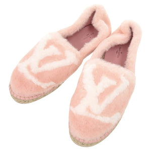 未使用 ルイ ヴィトン シーショアライン エスパドリーユ サイズ38 1/2 フェイクファー 麻 ピンク スリッポン シューズ LV 0215【中古】LOUIS VUITTON