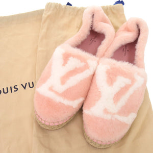 未使用 ルイ ヴィトン シーショアライン エスパドリーユ サイズ38 1/2 フェイクファー 麻 ピンク スリッポン シューズ LV 0215【中古】LOUIS VUITTON