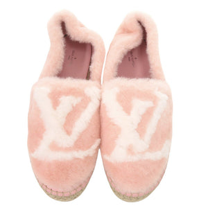未使用 ルイ ヴィトン シーショアライン エスパドリーユ サイズ38 1/2 フェイクファー 麻 ピンク スリッポン シューズ LV 0215【中古】LOUIS VUITTON
