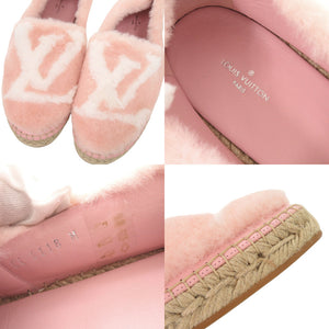 未使用 ルイ ヴィトン シーショアライン エスパドリーユ サイズ38 1/2 フェイクファー 麻 ピンク スリッポン シューズ LV 0215【中古】LOUIS VUITTON