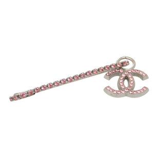 美品 シャネル ココマーク 安全ピン ピンブローチ メタル ラインストーン シルバー ピンク ブローチ 0228【中古】CHANEL
