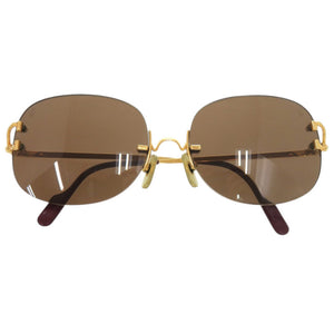 カルティエ 2C リムレス メタル プラスチック ゴールド ボルドー サングラス 0241【中古】CARTIER