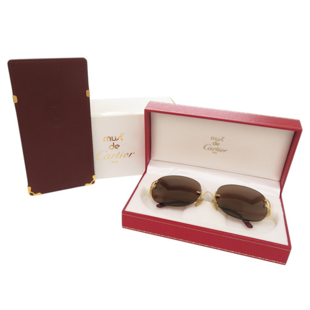 カルティエ 2C リムレス メタル プラスチック ゴールド ボルドー サングラス 0241【中古】CARTIER
