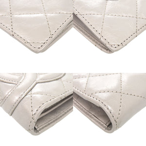 美品 シャネル ココマーク カンボンライン レザー シルバー金具 12番台 シルバー 長財布 0245【中古】CHANEL
