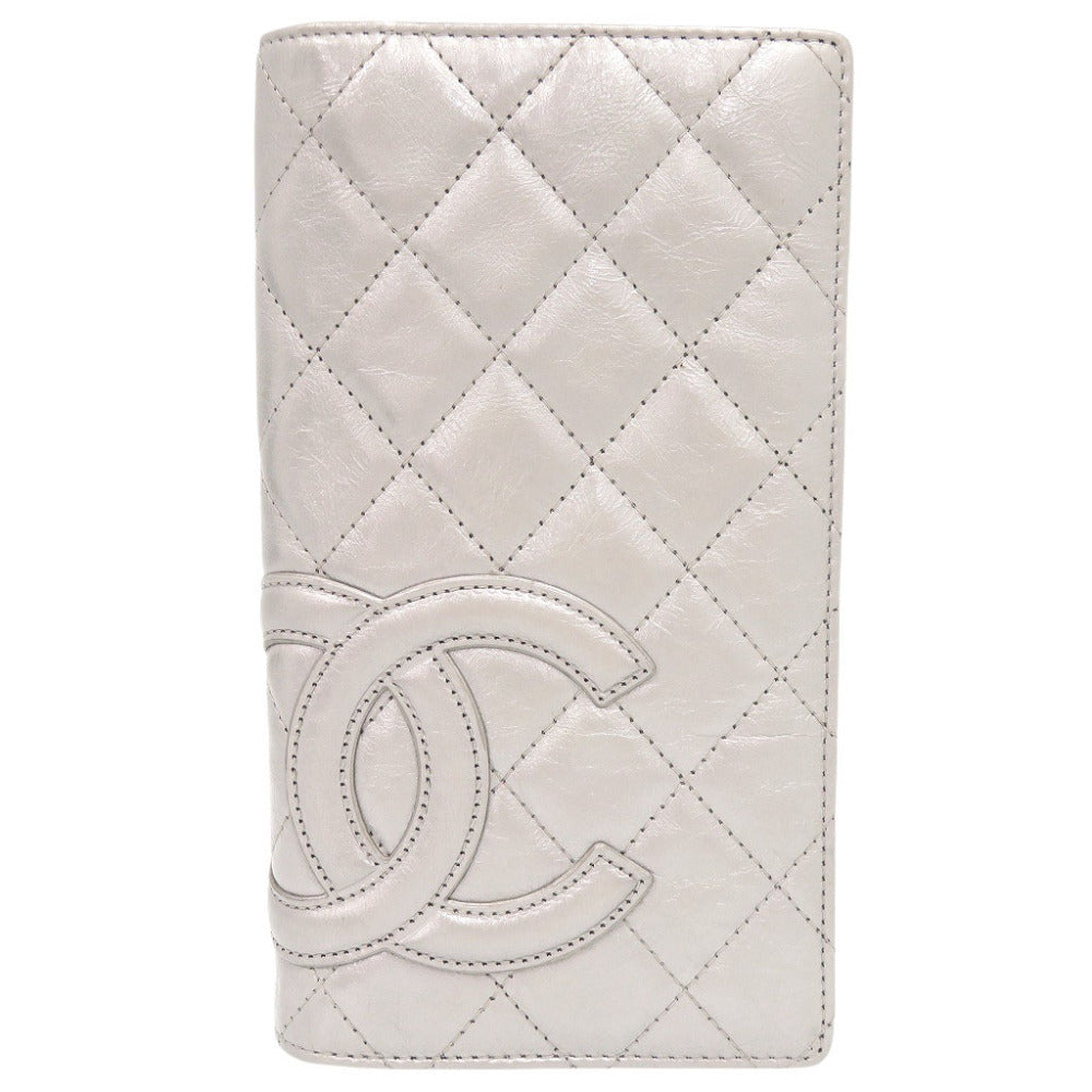 美品 シャネル ココマーク カンボンライン レザー シルバー金具 12番台 シルバー 長財布 0245【中古】CHANEL