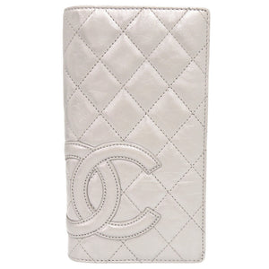 美品 シャネル ココマーク カンボンライン レザー シルバー金具 12番台 シルバー 長財布 0245【中古】CHANEL