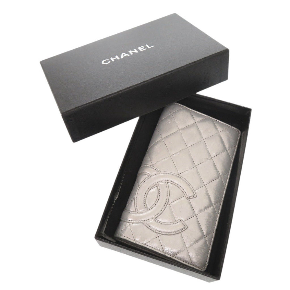 美品 シャネル ココマーク カンボンライン レザー シルバー金具 12番台 シルバー 長財布 0245【中古】CHANEL