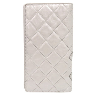 美品 シャネル ココマーク カンボンライン レザー シルバー金具 12番台 シルバー 長財布 0245【中古】CHANEL