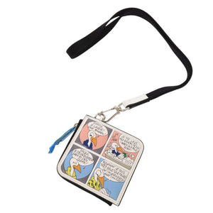 未使用 モンクレール CARTOON FLAT WALLET SMALL ストラップ付き コミックラベル 6C00002 レザー ホワイト コインケース ミニ財布 0269【中古】MONCLER