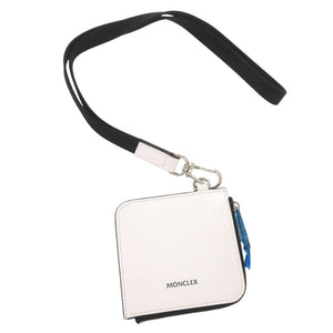 未使用 モンクレール CARTOON FLAT WALLET SMALL ストラップ付き コミックラベル 6C00002 レザー ホワイト コインケース ミニ財布 0269【中古】MONCLER