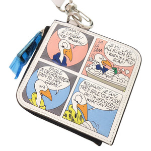 未使用 モンクレール CARTOON FLAT WALLET SMALL ストラップ付き コミックラベル 6C00002 レザー ホワイト コインケース ミニ財布 0269【中古】MONCLER