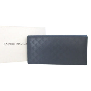 新品同様 エンポリオアルマーニ レザー ネイビー 紺 2つ折り長財布 財布 0270【中古】EMPORIO ARMANI