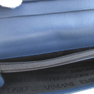 新品同様 エンポリオアルマーニ レザー ネイビー 紺 2つ折り長財布 財布 0270【中古】EMPORIO ARMANI