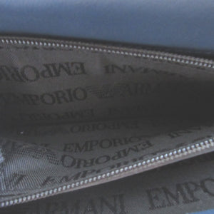 新品同様 エンポリオアルマーニ レザー ネイビー 紺 2つ折り長財布 財布 0270【中古】EMPORIO ARMANI