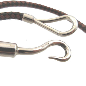 美品 エルメス ジャンボ 編み込み レザー ブラウン 茶 2連 ブレスレット 0292【中古】HERMES