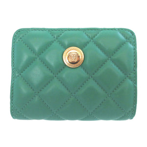 美品 ヴェルサーチ メデューサ キルティング レザー グリーン 緑 2つ折り財布 財布 0302【中古】VERSACE