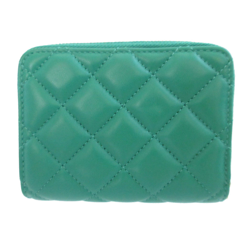 美品 ヴェルサーチ メデューサ キルティング レザー グリーン 緑 2つ折り財布 財布 0302【中古】VERSACE