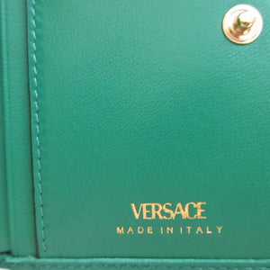 美品 ヴェルサーチ メデューサ キルティング レザー グリーン 緑 2つ折り財布 財布 0302【中古】VERSACE