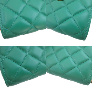 美品 ヴェルサーチ メデューサ キルティング レザー グリーン 緑 2つ折り財布 財布 0302【中古】VERSACE