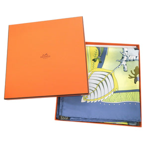 新品同様 エルメス カレ90 LA VIE DU GRAND NORD 北極圏の生活 スカーフ シルク 水色 0340【中古】HERMES