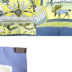 新品同様 エルメス カレ90 LA VIE DU GRAND NORD 北極圏の生活 スカーフ シルク 水色 0340【中古】HERMES