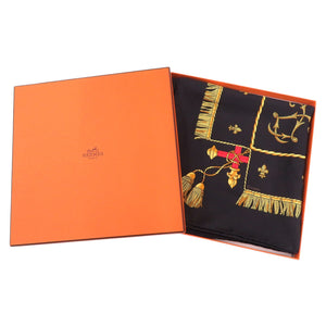 美品 エルメス カレ90 クイーンの戴冠式 VUE DU CARROSSE DE LA GALERE LA REALE シルク ブラック スカーフ 黒 0340【中古】HERMES